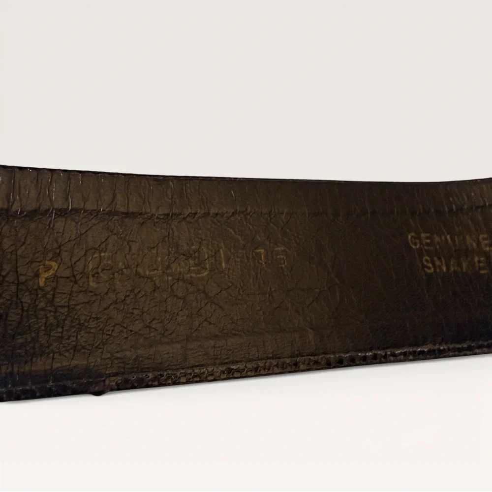 Vintage 90s Accessocraft Gold Belt Buckle w/ Black Snakeskin Leather Belt 29” - Picture 12 of 12